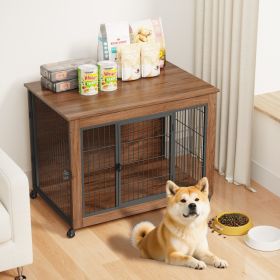 38.6 Dog Crate Furniture With Wheels For Small Dogs, Heavy Duty Dog Kennel Indoor With 2 Doors, Wooden Pet Cage End Table, Double-Doors Sturdy Me (Option: Brown)