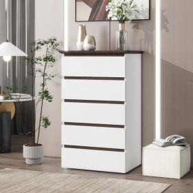 5 Drawer Dresser For Bedroom,  Modern Closet Dressers Chest Of Drawers, White & Walnut Color Storage Dresser Chest Cabinet Organizer Unit (Option: White)