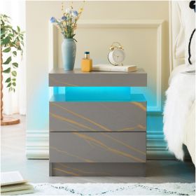 Nightstand LED Bedside Table Cabinet Lights Modern End Side With 2 Drawers For Bedroom Grey Gold (Option: Grey Gold)