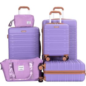 6 Piece Luggage Set, ABS Hard Shell Travel Suitcase With TSA Lock,LIGHT PURPLE (Option: Light Purple)
