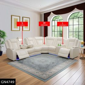 Pickup Only--Off-white Breathing Leather 3-Piece Living Room Recliner Sofa Set (Option: 3PCS  WLS)