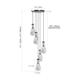 5 Light Cluster Pendant Lights, Black High Ceiling Chandeliers Adjustable, Living Room Pendant Light, Foyer Chandeliers, Stairwell Pendant Lighti (Option: Default)