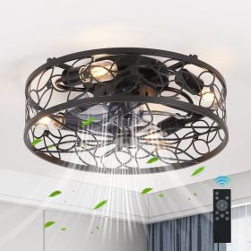 18-inch Black Vintage Caged Ceiling Fan Light -Quiet Operation, Remote Control, Industrial Style For Living Room, Bedroom, And Kitchen -Silent-6- (Option: Default)
