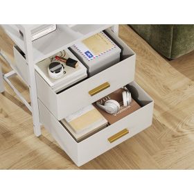 2pcs Nightstand White Modern Bed Side Table With 2 Fabric Drawers 2 Tier Shelf For Home Bedroom (Option: Default)