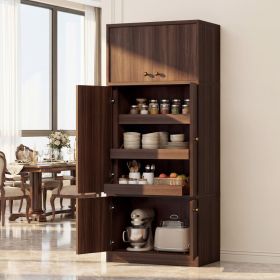 Tall Kitchen Pantry Cabinet 71 Inch Freestanding Storage Cabinet With Doors And Shelves, Adjustable Shelves, E1-Grade Wood, Walnut For Kitchen Pa (Option: Walnut)