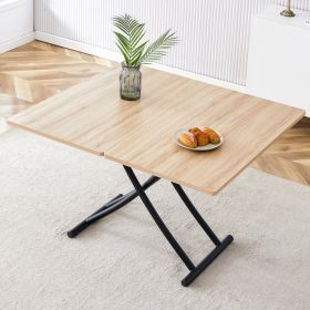 Modern Minimalist Multifunctional Lift Table With 0.8-inch MFC Tabletop And Black Metal Legs, Can Be Used As Dressing Table, Coffee Table, Dining (Option: Black)
