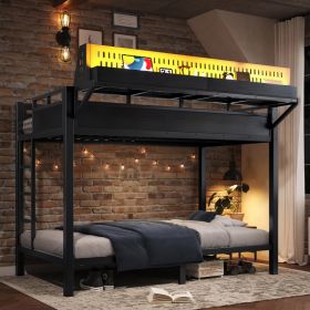 Twin XL Over Twin XL Size Metal Bunk Bed With Storage Shelves And Pegboard, Bunk Bed Frame With USB Ports And LED Lights, Space-Saving, For Teens (Option: Black)