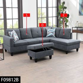 Pickup Only--Dark Grey Flannelette 3-Piece Living Room Sofa Set (Option: 3PCS  SCO)