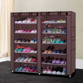 6 Tier Double Row Shoe Rack Organizer With 9 Or 12 Compartments Non Woven Fabric Shoe Storage Cabinet Space Saving Shoe Shelf For Entryway Closet Bedr (Option: Brown-12 Grid)