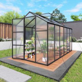 6x12FT Walk-in Outdoor Greenhouse - Polycarbonate Garden Greenhouse With Sturdy Aluminum Frame, Adjustable Vents, Lockable Door & UV Protection F (Option: Black)