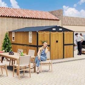 10X12 FT Outdoor Steel Storage Shed With Lockable Doors, 2 Windows, Garden Shed Ideal For Backyard, Patio Storage,Chicken Coop Wood Panels & Fram (Option: Yellow)