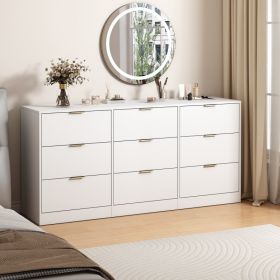 White 9 Drawer Dresser, 63 Large Deep Chest Of Drawers, Wooden Dresser Storage Cabinet With 9 Drawers For Bedroom, Long Dressers For Living Room, (Option: White)