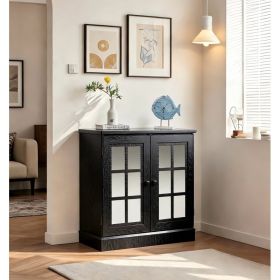 Storage Sideboard Cabinet With 2 Decorative Acrylic Mirrored Doors, Adjustable Shelf For Dining Room, Living Room, Kitchen, Metal Handles, MDF Wi (Option: Black)