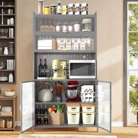 73'' Tall Kitchen Pantry Cabinet , 6 Level Flip Door With Pegboard Spacious, Adjustable & Stylish Metal Pantry Storage Cabinet, Anti-Tip Design H (Option: grey)