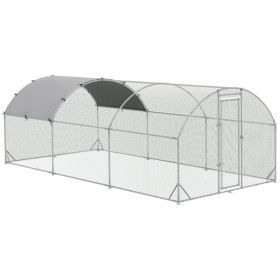 PawHut Large Chicken Coop Metal Chicken Run With Waterproof And Anti-UV Cover, Dome Shaped Walk-in Fence Cage Hen House For Outdoor And Yard Farm (Option: Silver)