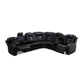 Pickup Only-Black Breathable Leather Living Room 3-Piece Sofa Set (Option: GN47483PCS  W.L.S)