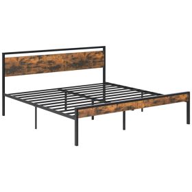 Heavy-duty Metal Platform Bed With Wooden Headboard, Capable Of Supporting 1000 Pounds, And With Storage Space Beneath The Bed. (Option: Queen brown)