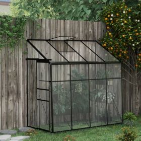 8' x 4' Walk-in Polycarbonate Greenhouse, Lean-to Aluminum Green House with Rain Gutter and Foundation, Black (Option: Black)