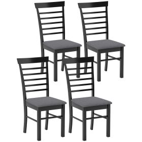 Wooden Dining Chairs Set of 4, Farmhouse Upholstered Kitchen Chairs with Rubber Wood Frame, Black and Gray (Option: Black and Gray-1035x500x435 mm)