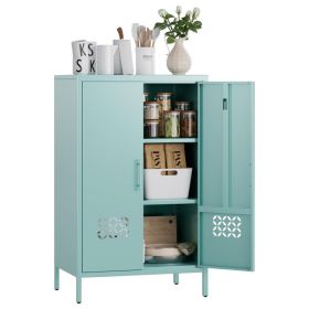 Metal Storage Cabinet, 42inch H Kitchen Pantry Storage Cabinets With 2 Shelves, For Living Room, Home, Required Assembly, Light Blue (Option: Blue)
