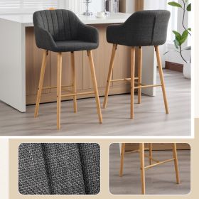 Modern Bar Stools Set Of 2, Kitchen Island Tall Chairs With Back, Arm, Footrest And Solid Wood Leg, Linen Fabric Upholstered Bar Stools (Option: Black)
