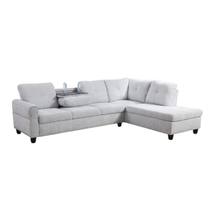 Self-pickup Only--Grey White Flannel 3-Piece Sofa Living Room Sofa Set (Option: F09913B   2PCS  S.C)