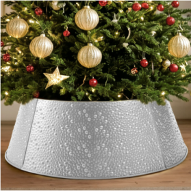 Metal Christmas Tree Collar, Waterproof Holiday Decorative Tree Base Cover, Durable Steel Collar (Option: Silver)