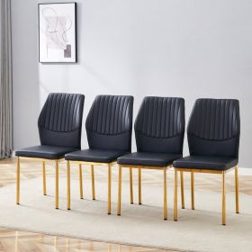 4-piece Set Of Black Gold Light Luxury PU Dining Chairs Ergonomic Backrest, 36.7 Inches High, Suitable For Multiple Scenarios.Set Of 4 BLACK PU M (Option: Black  Gold)