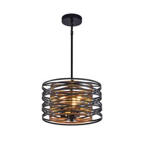 13 Rustic Industrial Pendant Light, 3-Light Black And Walnut Metal Cage Chandelier With Wood Accents For Kitchen Island And Dining Room  No Bulbs (Option: Default)