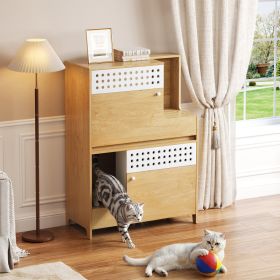 Modern 2 IN 1 Cat Furniture, Cat Litter Box Enclosure Side Table, Cat House With Storage, For 2 Small-Medium Sized Cats - NATURAL (Option: Natural)