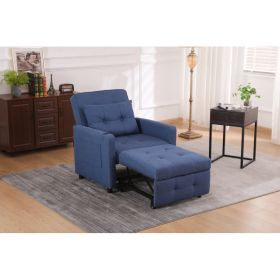 Sleeper Chair 3-in-1 Convertible Chair Bed Pull Out Sleeper Chair Beds Adjustable Single Armchair Sofa Bed With USB Ports, Side Pocket, Linen Nav (Option: Blue)