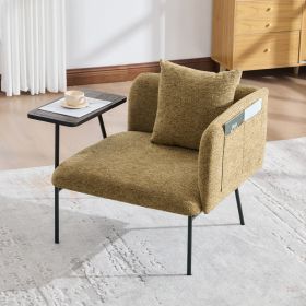 Leisure Chair, Lounge Relaxing Chair With Small Table And Back Pillow, Modern Upholstered Chairs With Metal Legs And Side Pockets , Single Sofa F (Option: Yellow)