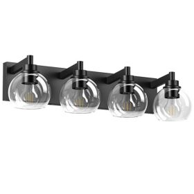 Industrial Bathroom Vanity Light,4-Light Bathroom Lights Over Mirror With Clear Glass Globe Shade And Metal Base, Matte Black Bathroom Vanity Lig (Option: Default)