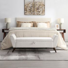 60'' Modern Storage Bench With Mid-Centruy Wood Legs,Bench With Storage For Living Room & Bedroom,Comfort Padded - Teddy Cream (Option: Cream)