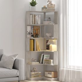 6 Tier Freestanding L-Shaped Corner Bookshelf For Living Room, Bedroom, Wood Bookcase With Anti-drop Panle And Anti Tipping Device, Display Shelf (Option: Light gray)