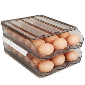 Egg Container Holder For Refrigerator Double Layer Egg Storage Box With Lid Automatic Rolling Egg Box Organizer Bin Tray Rack 36 Eggs (Option: Brown)